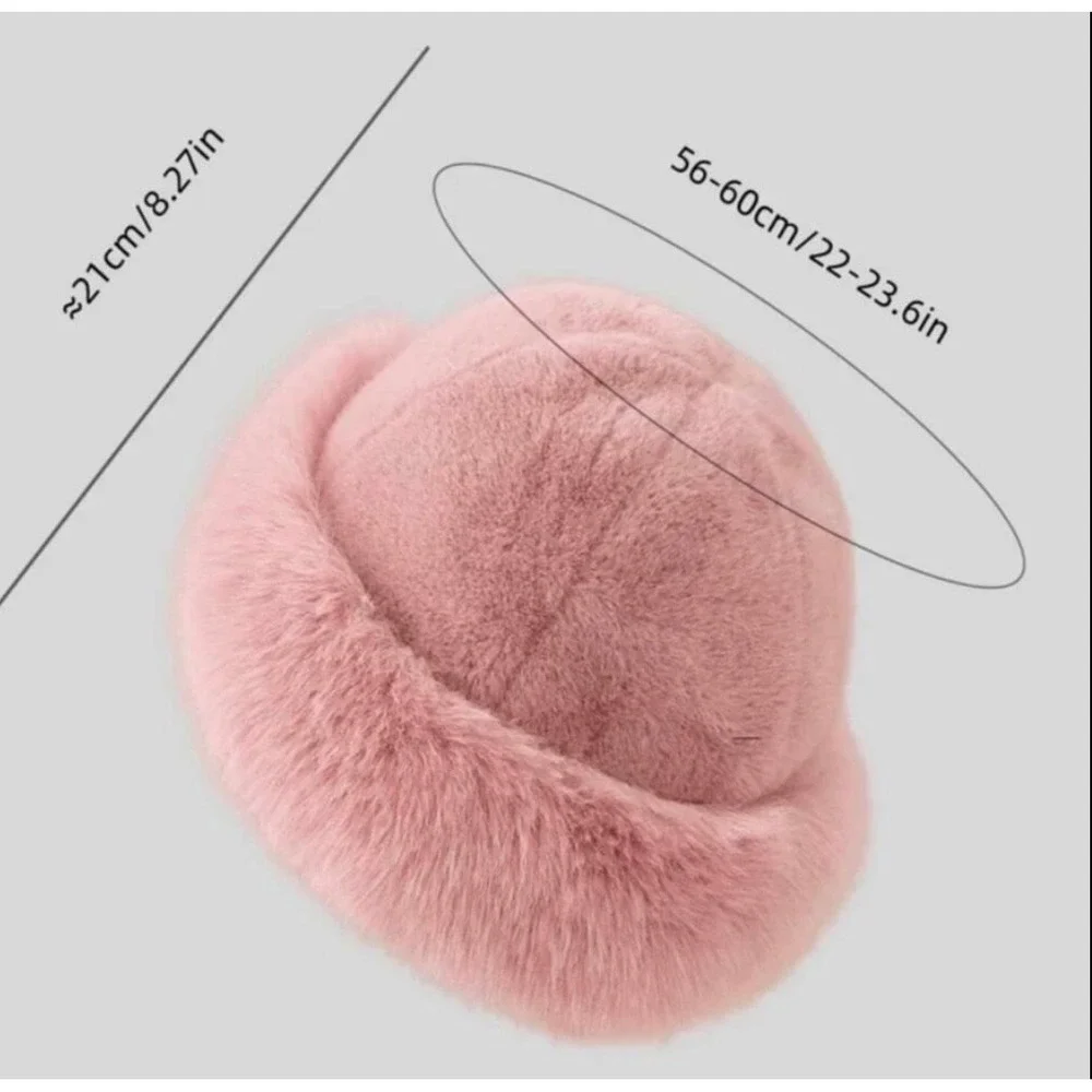 NEW Mongolian Fluffy Furry Gray Faux Fur Luxury Ear‎ Coverage Bucket Beanie Hat